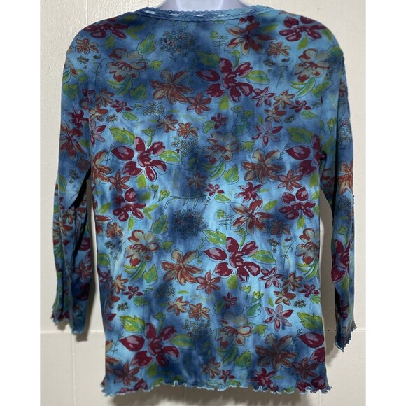 Vtg St Johns Bay Crop Top Women Size M Floral Lace Watercolor Print 3/4 Sleeve - Picture 5 of 8